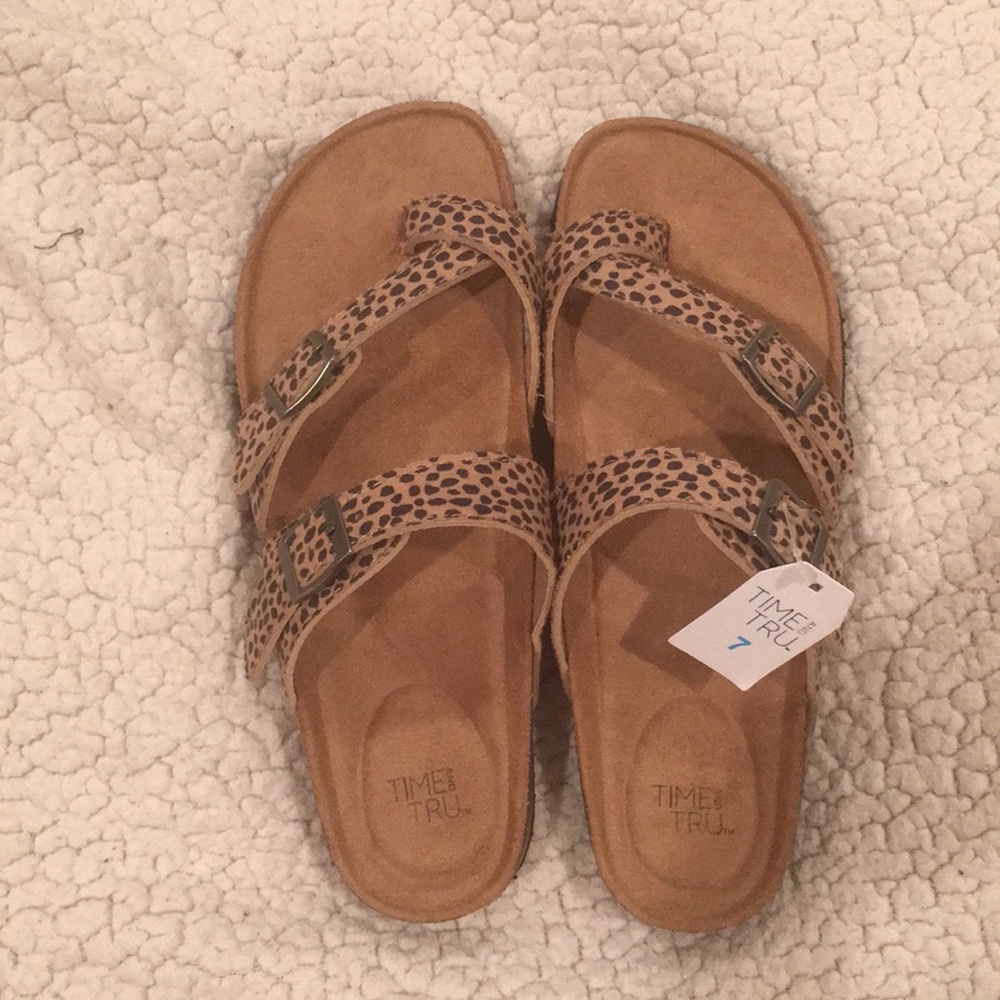 Time and Tru Cheetah Leopard Print Slide Sandals